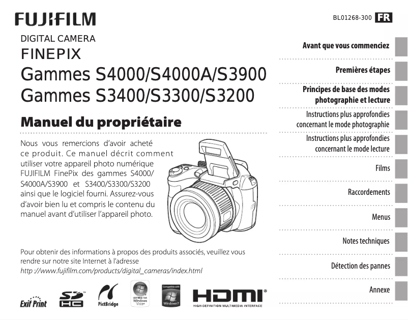 Page 1 de la notice Manuel utilisateur Fujifilm FinePix S4000