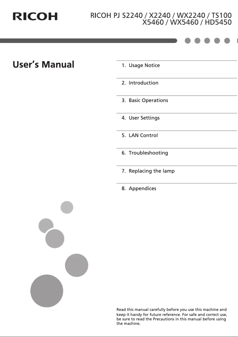 Image de la première page du manuel de l'appareil PJ WX5460