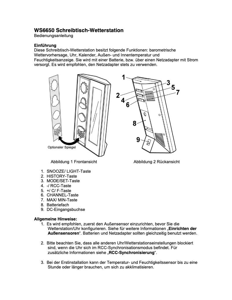 Page 1 de la notice Manuel utilisateur Techno Line WS 6650