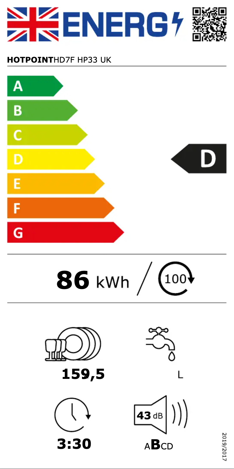 Page 1 de la notice Label énergétique Hotpoint HD7F HP33 UK