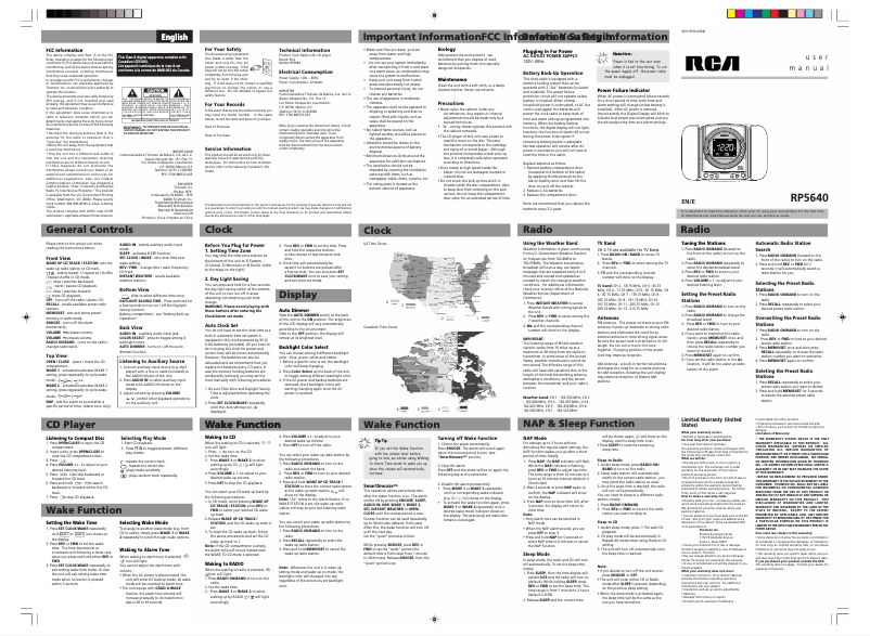 Page 1 de la notice Manuel utilisateur RCA RP5640