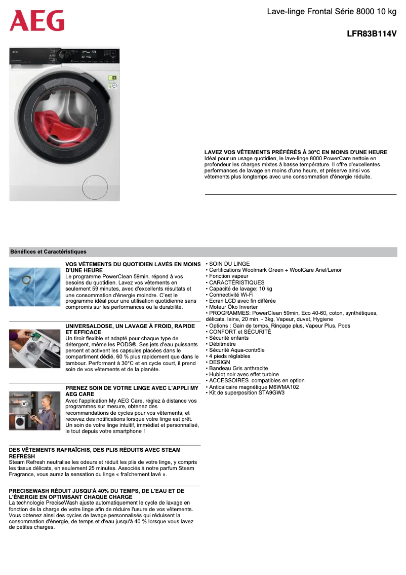 Page n°1 - Fiche technique AEG LFR83B114V