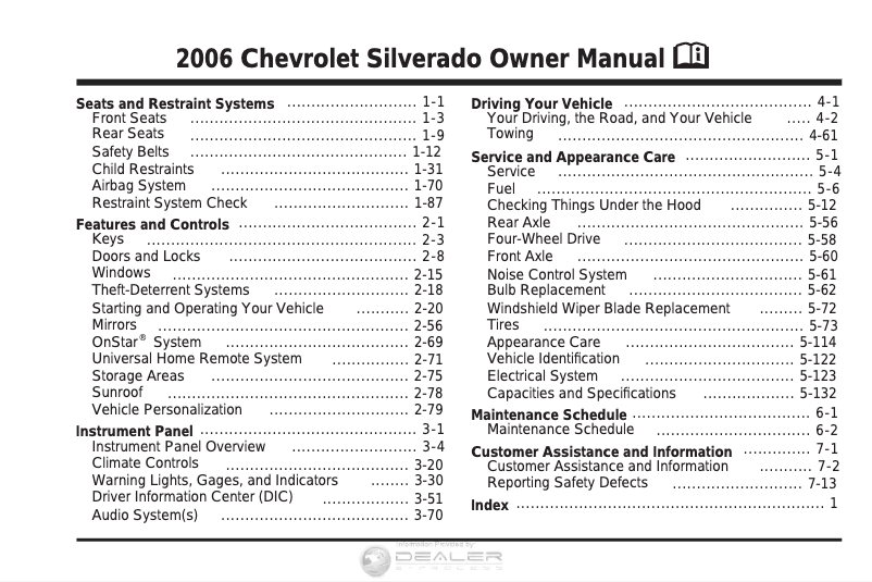 Page 1 de la notice Manuel utilisateur Chevrolet Silverado 2500 HD (2006)