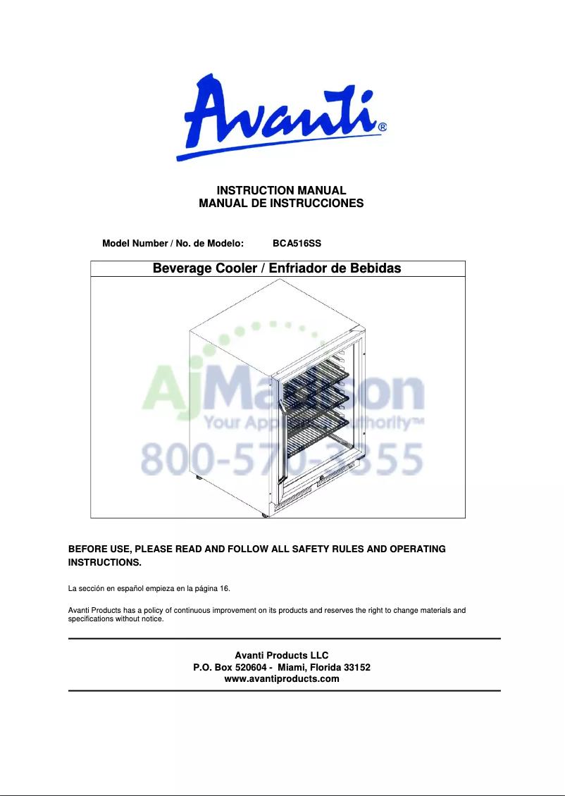 Page n°1 - Manuel utilisateur Avanti BCA516SS