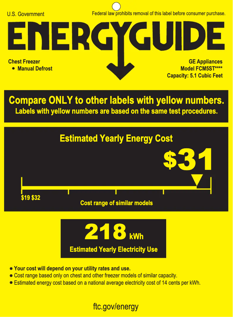 Page 1 de la notice Label énergétique GE FCM5STWW