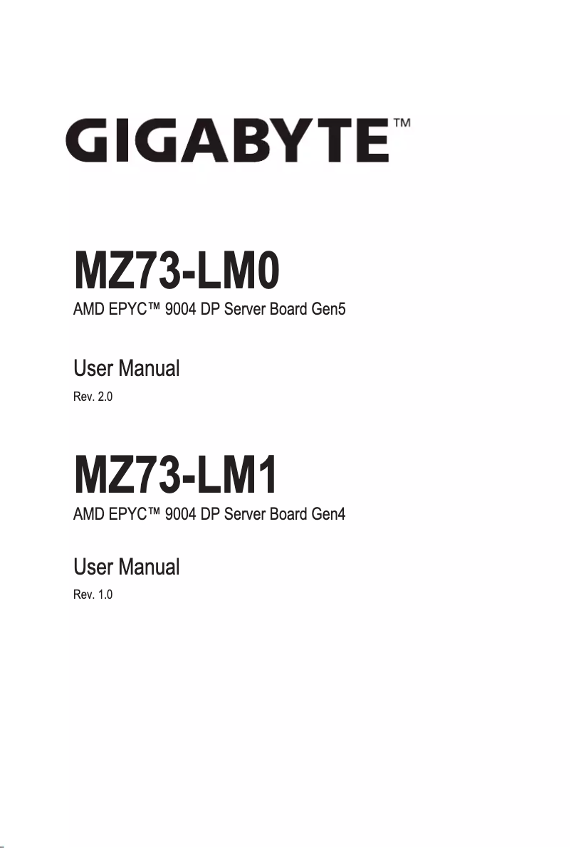 Page 1 de la notice Manuel utilisateur Gigabyte MZ73-LM1
