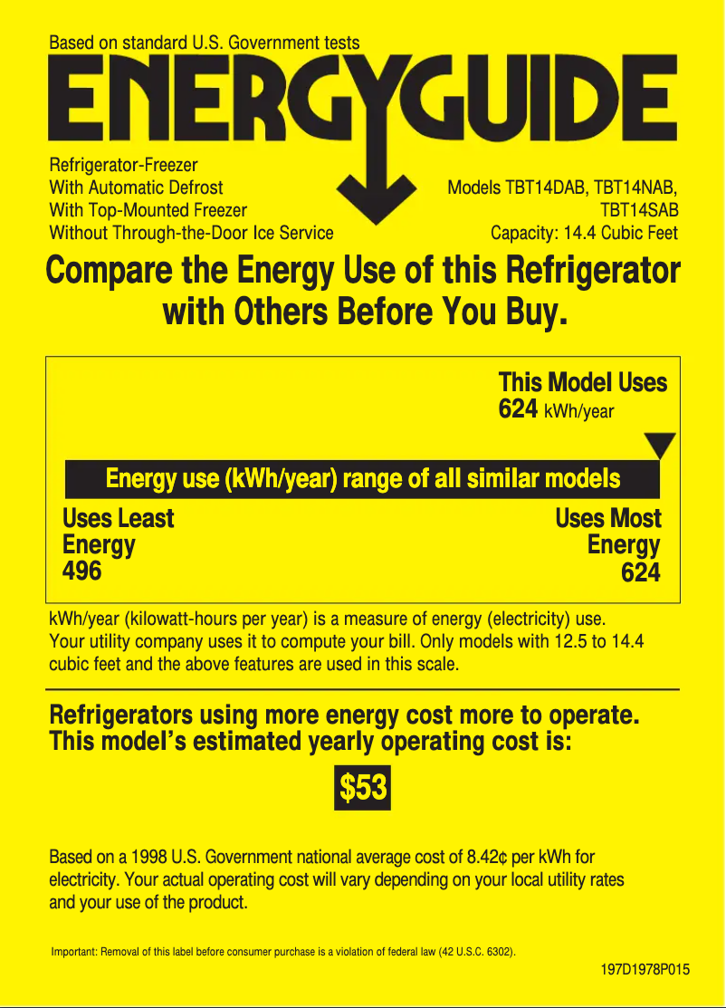 Page n°1 - Label énergétique GE TBT14SABAA