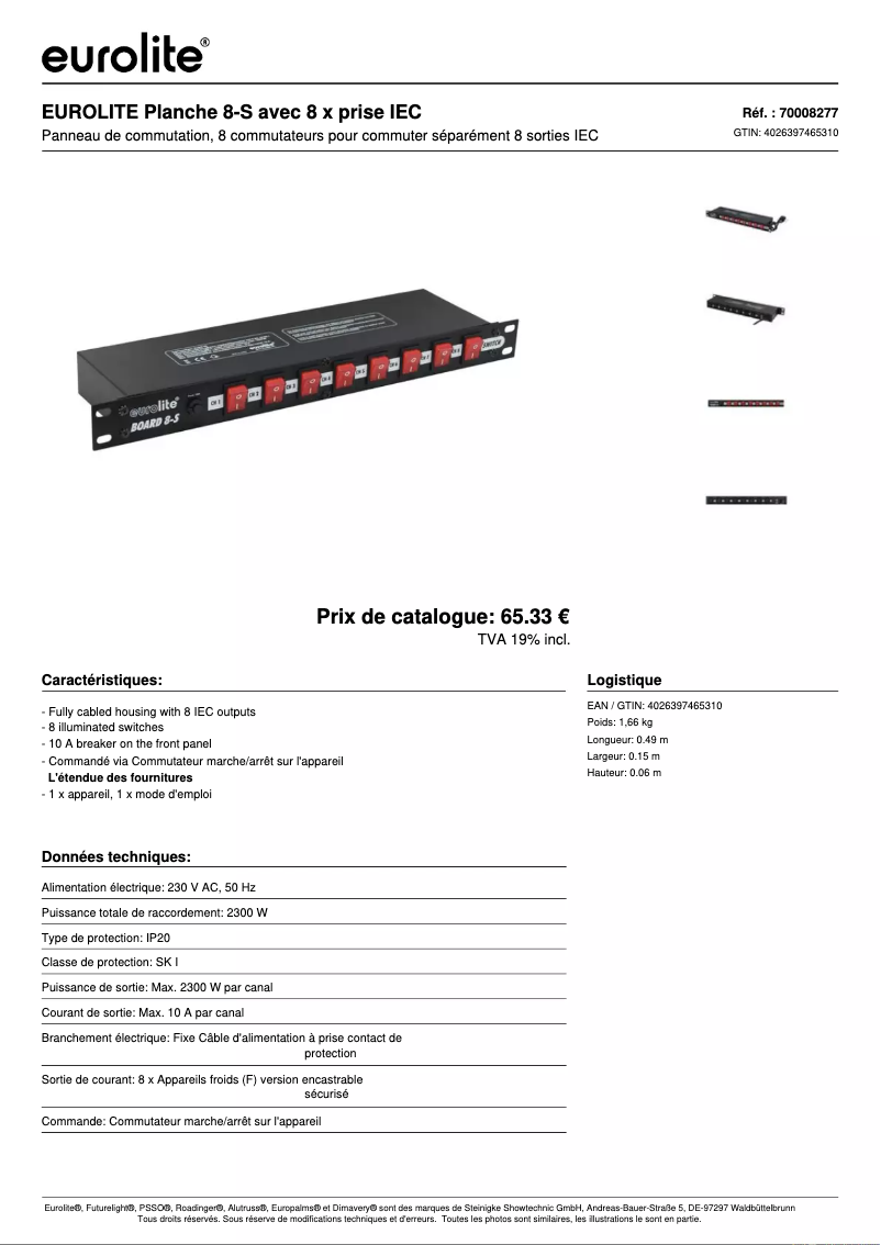 Page 1 de la notice Fiche technique Eurolite Board 8-S