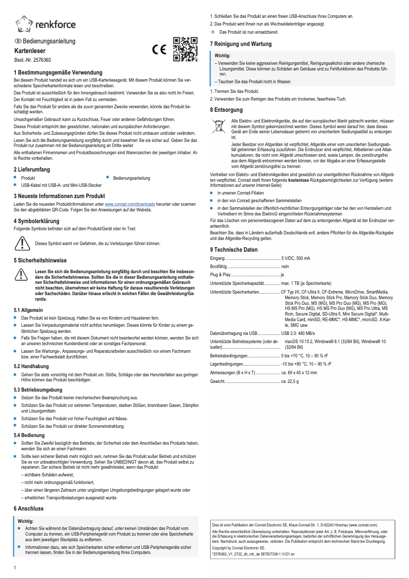 Page n°1 - Manuel utilisateur Renkforce RF-PCR-150