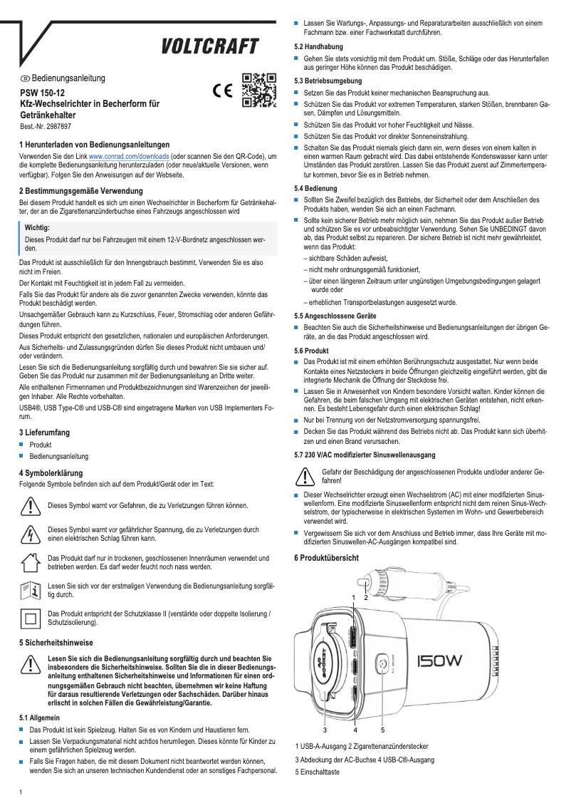 Page n°1 - Manuel utilisateur Voltcraft PSW 150-12