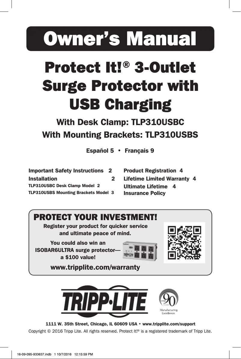 Page n°1 - Manuel utilisateur Tripp Lite Protect It! TLP310USBS