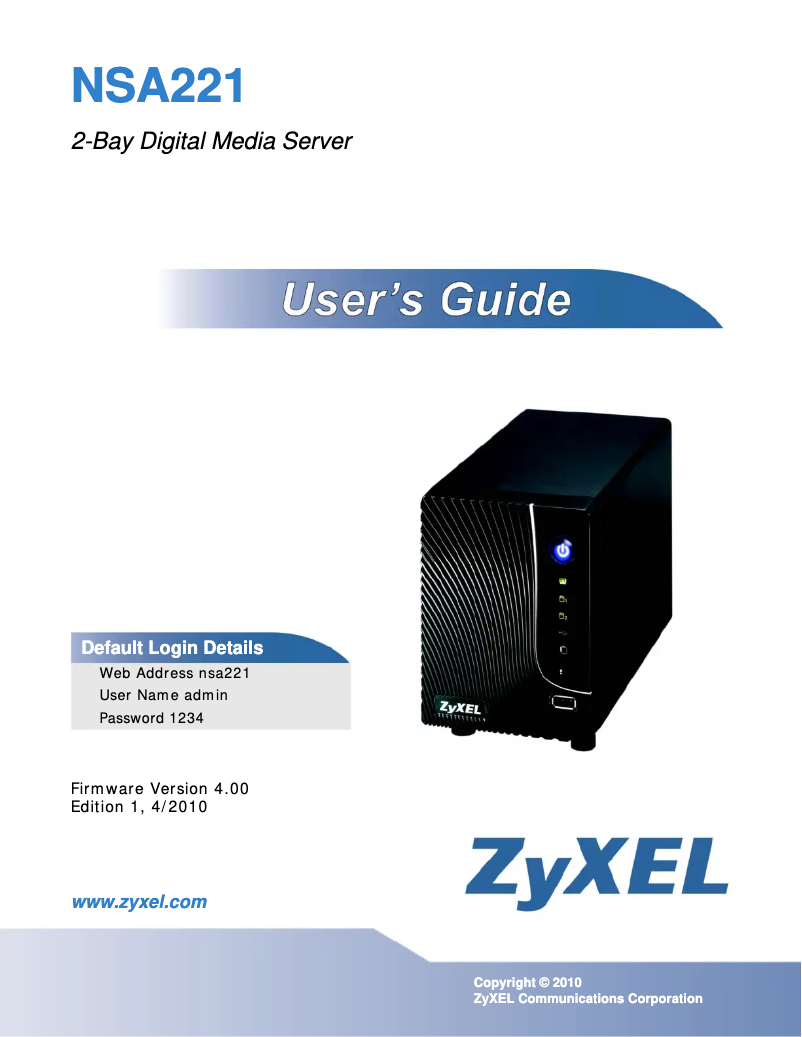 Página 1 del manual Manual de usuario ZyXEL NSA221 Syslog Edition 1T