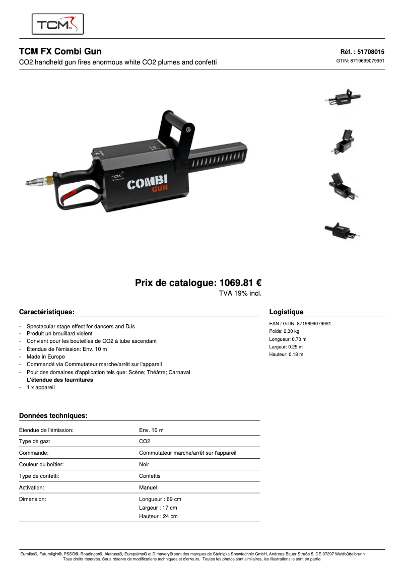Page 1 de la notice Fiche technique TCM FX Combi Gun TCM500