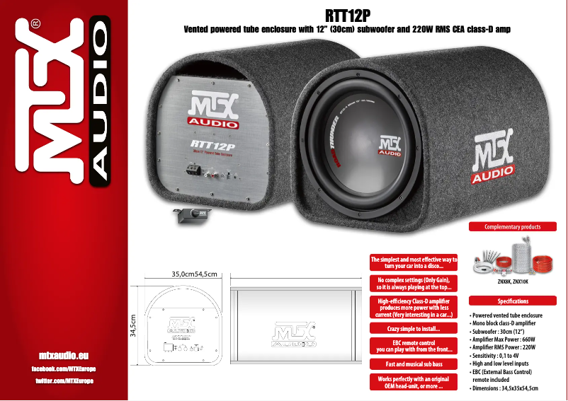 Page 1 de la notice Fiche technique MTX Audio RTT12P