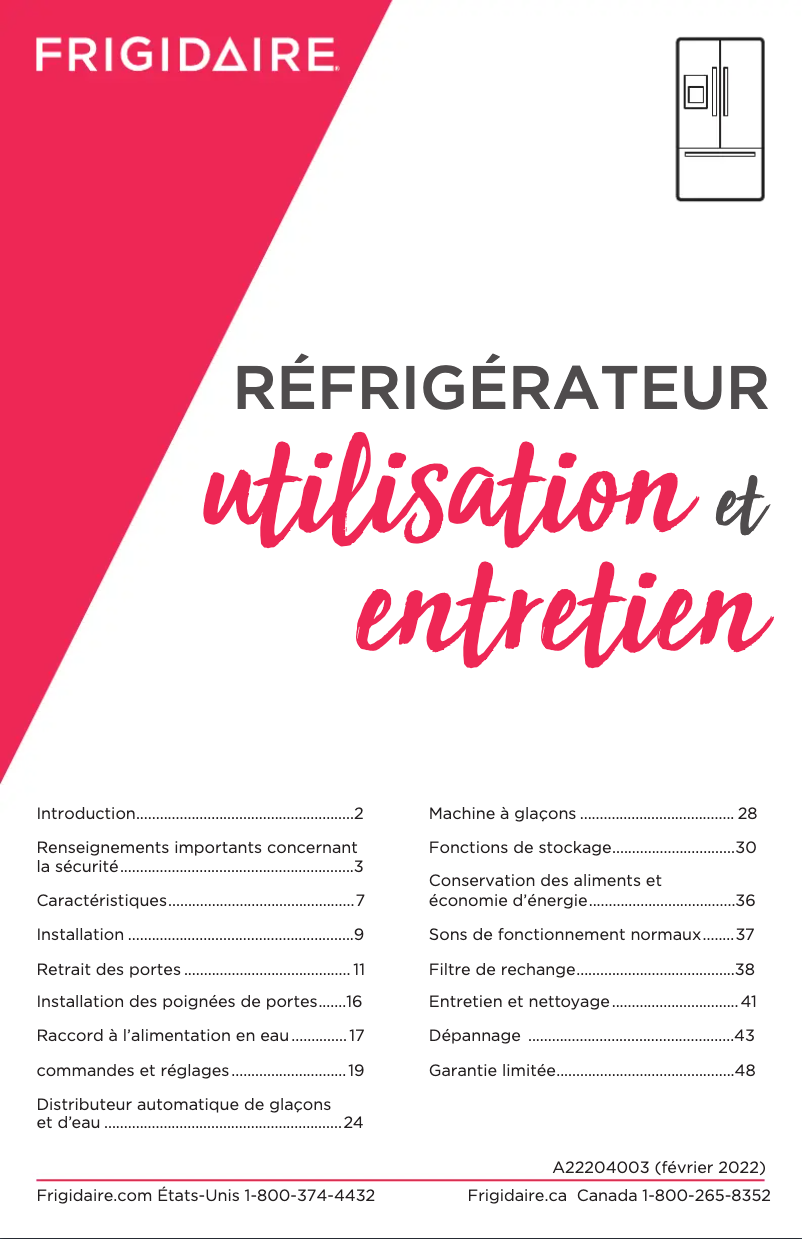 Page n°1 - Manuel utilisateur Frigidaire PRFG2383AF
