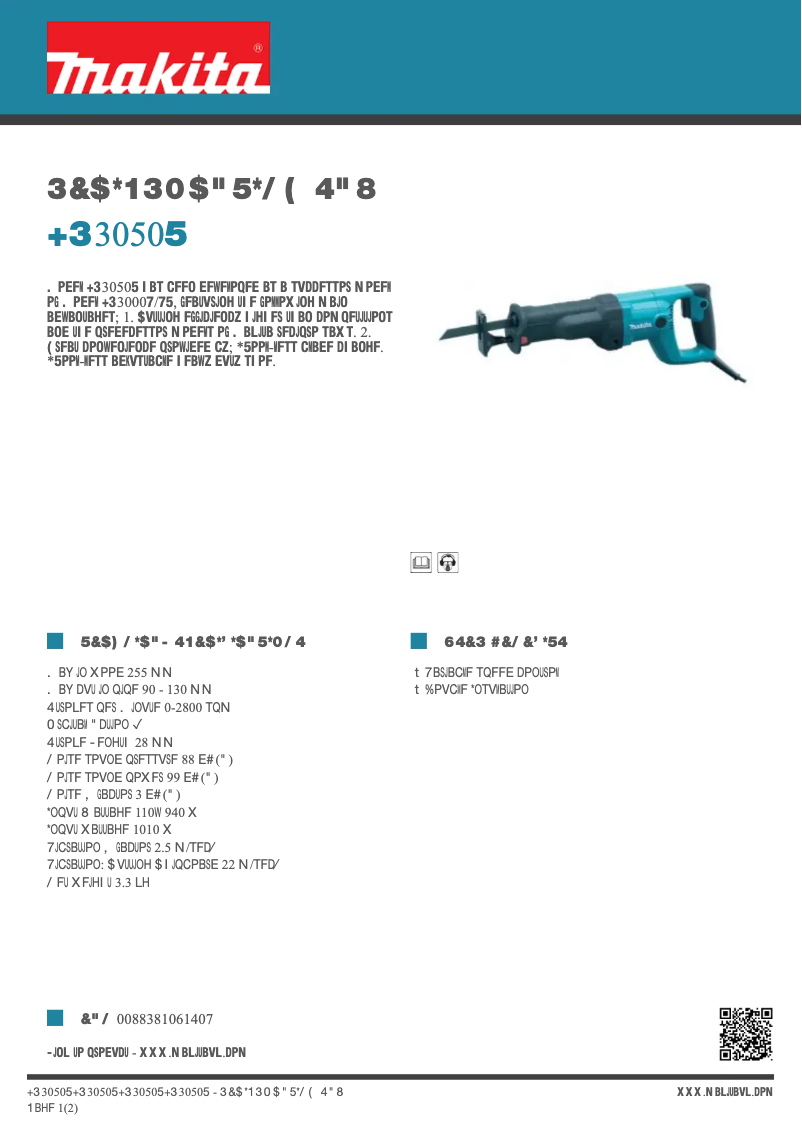 Page 1 de la notice Fiche technique Makita JR3050T