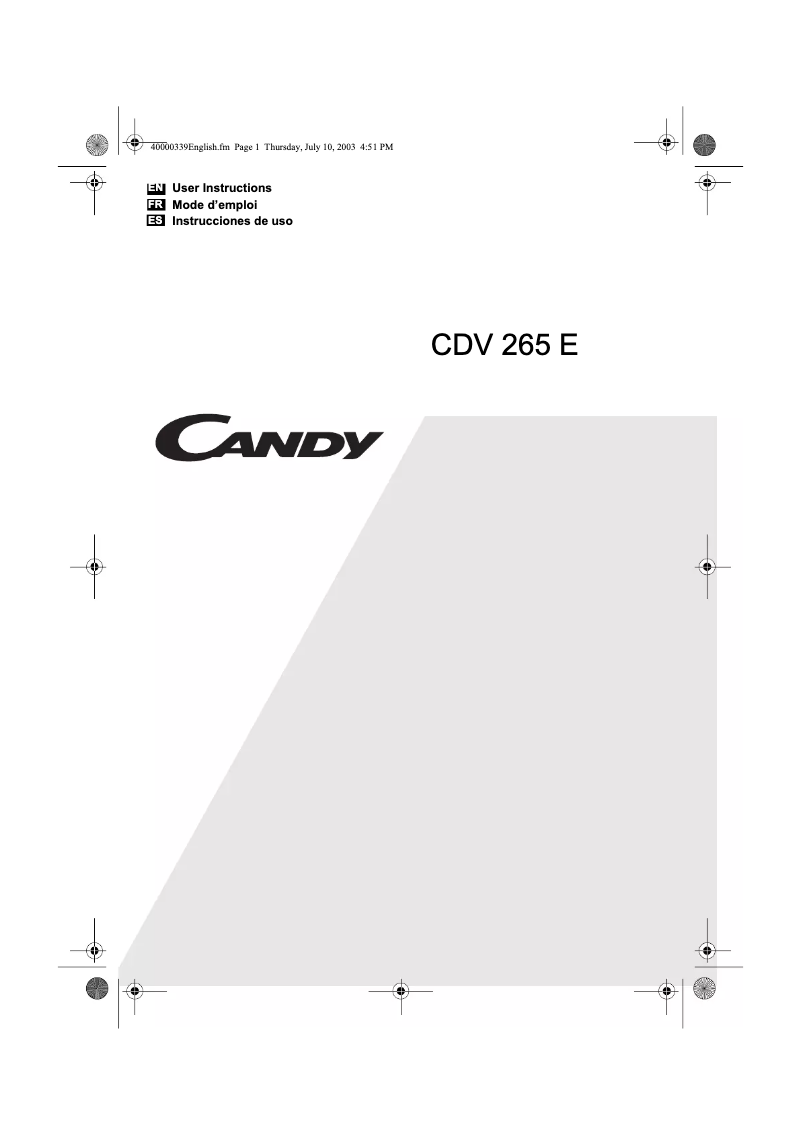 Page n°1 - Manuel utilisateur Candy AB CDV 265 E