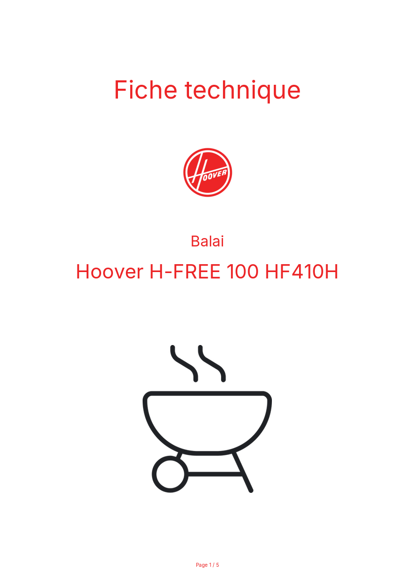 Page n°1 - Fiche technique Hoover H-FREE 100 HF410H