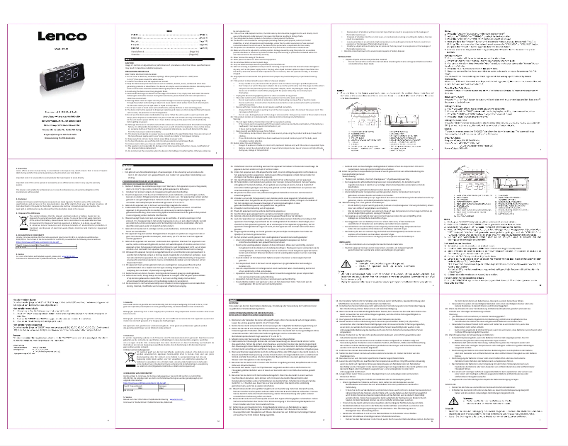 Page n°1 - Manuel utilisateur Lenco CR-18