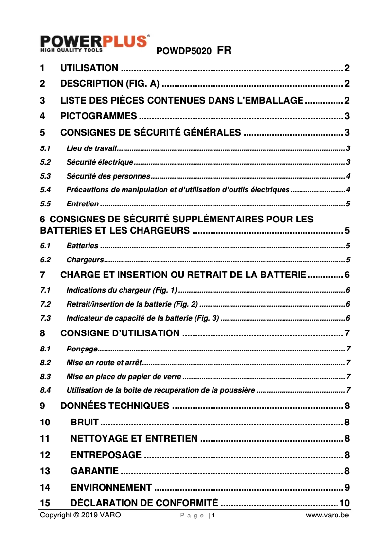 Page n°1 - Manuel utilisateur PowerPlus POWDP5020