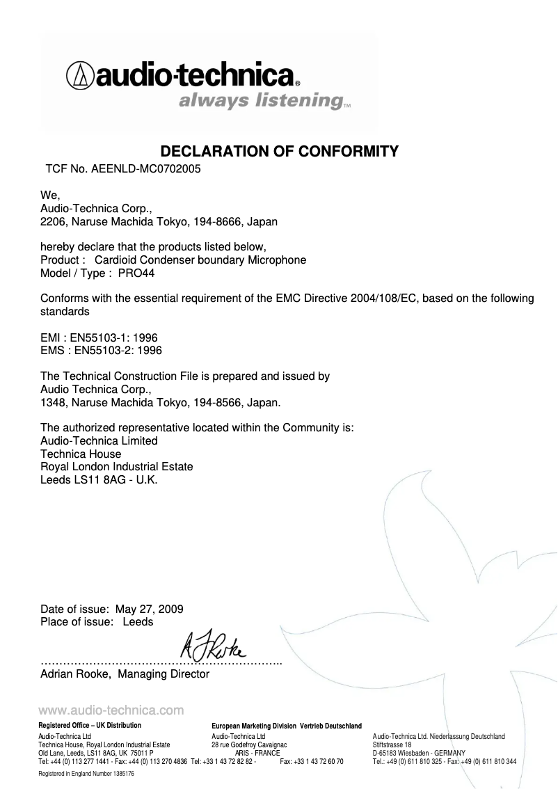 Página 1 del manual Guía de inicio rápido Audio-Technica PRO44