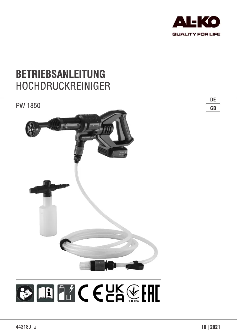 Page 1 de la notice Manuel utilisateur AL-KO PW 1850