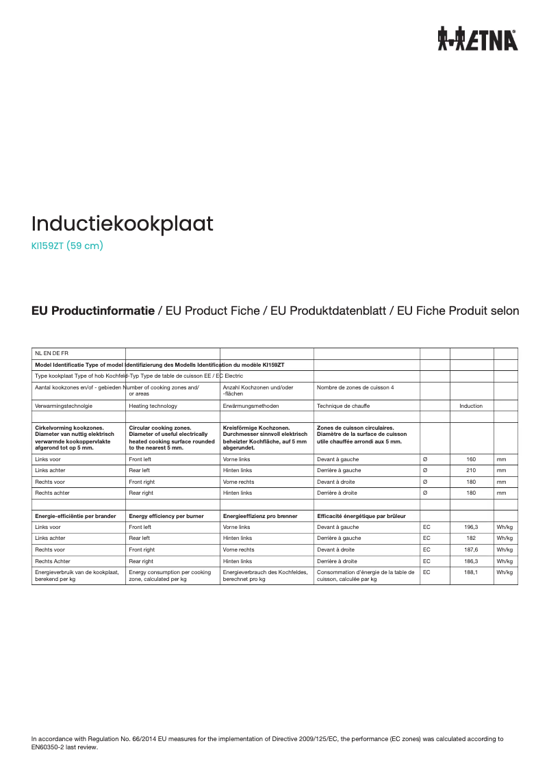 Page 1 de la notice Fiche technique Etna KI159ZT