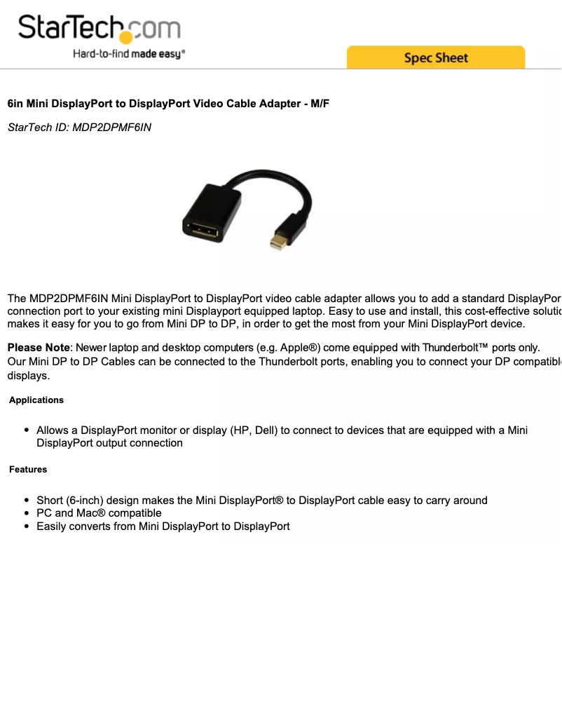 Page 1 de la notice Manuel utilisateur StarTech.com MDP2DPMF6IN