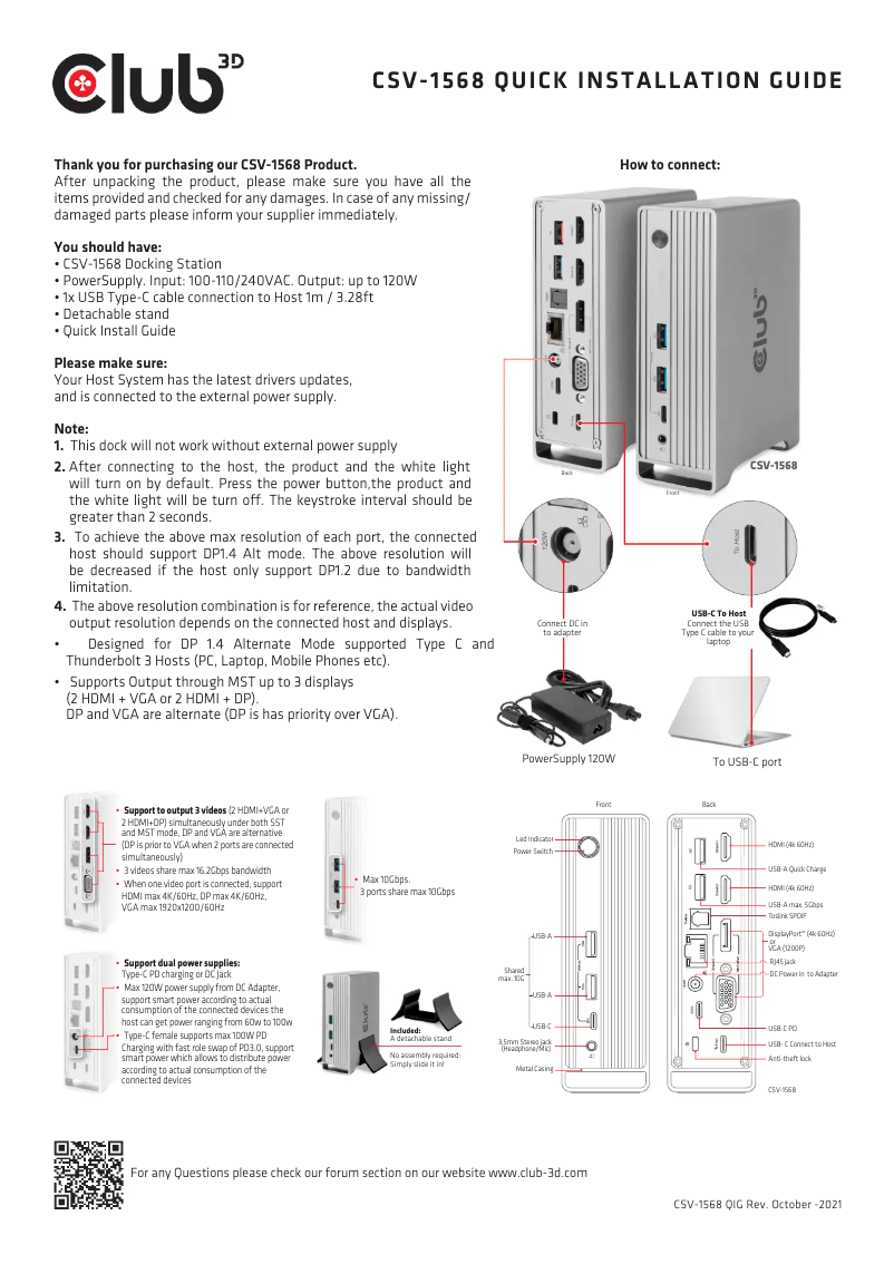 Page n°1 - Manuel utilisateur CLUB3D CSV-1568