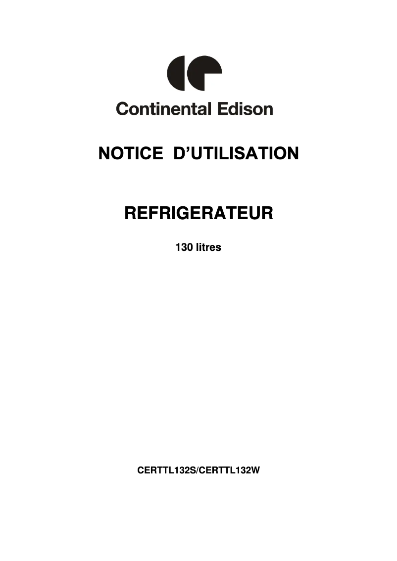 Page n°1 - Manuel utilisateur Continental Edison CERTTL132W