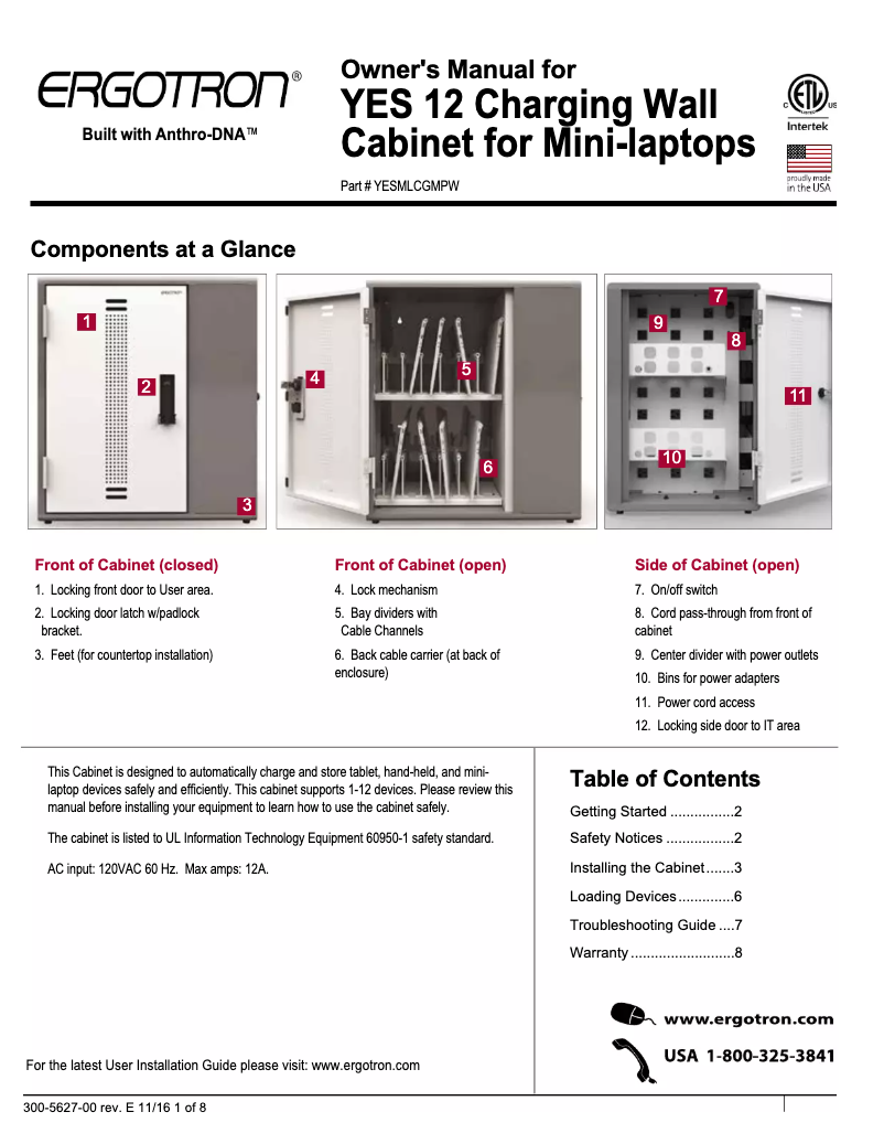 Page 1 de la notice Manuel utilisateur Ergotron YES12