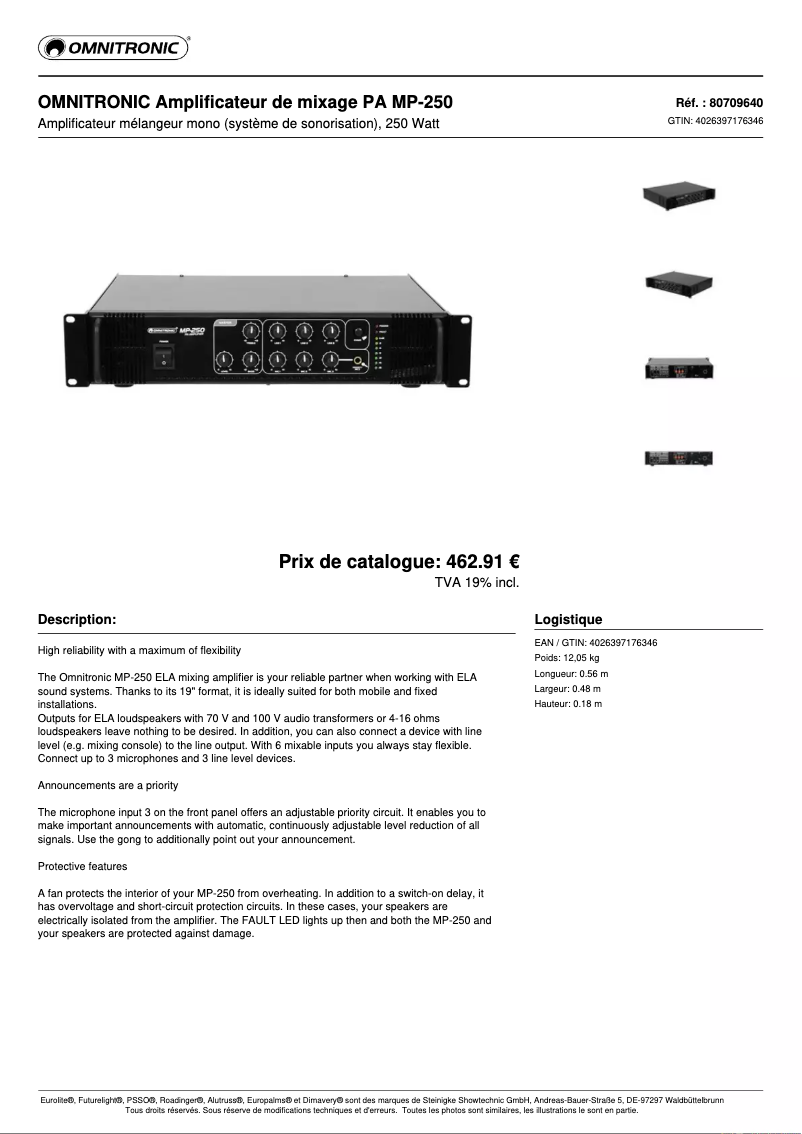 Page n°1 - Fiche technique Omnitronic MP-250
