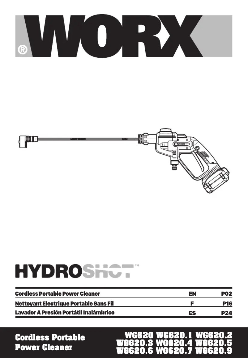 Page 1 de la notice Manuel utilisateur Worx HydroShot WG620.5