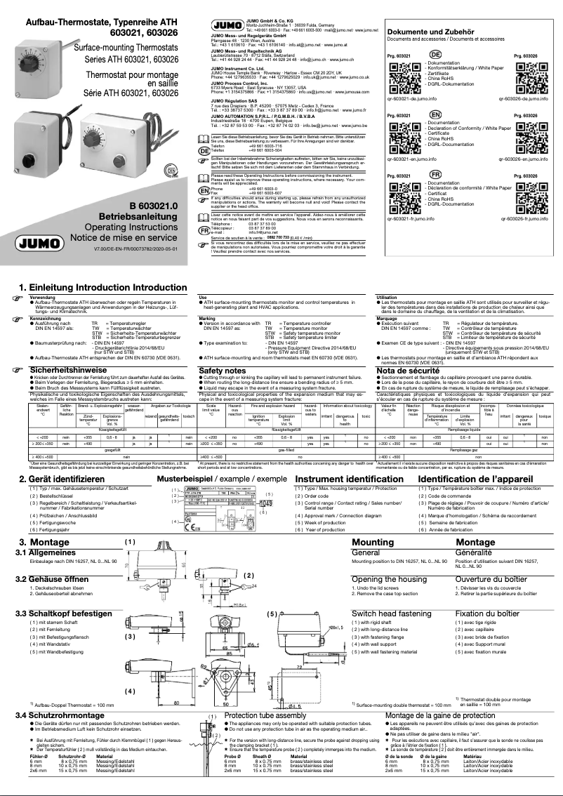 Page 1 de la notice Manuel utilisateur Jumo ATH 603021