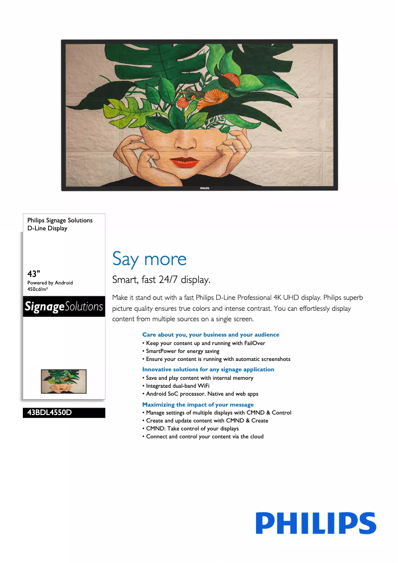 Page 1 de la notice Fiche technique Philips 43BDL4550D