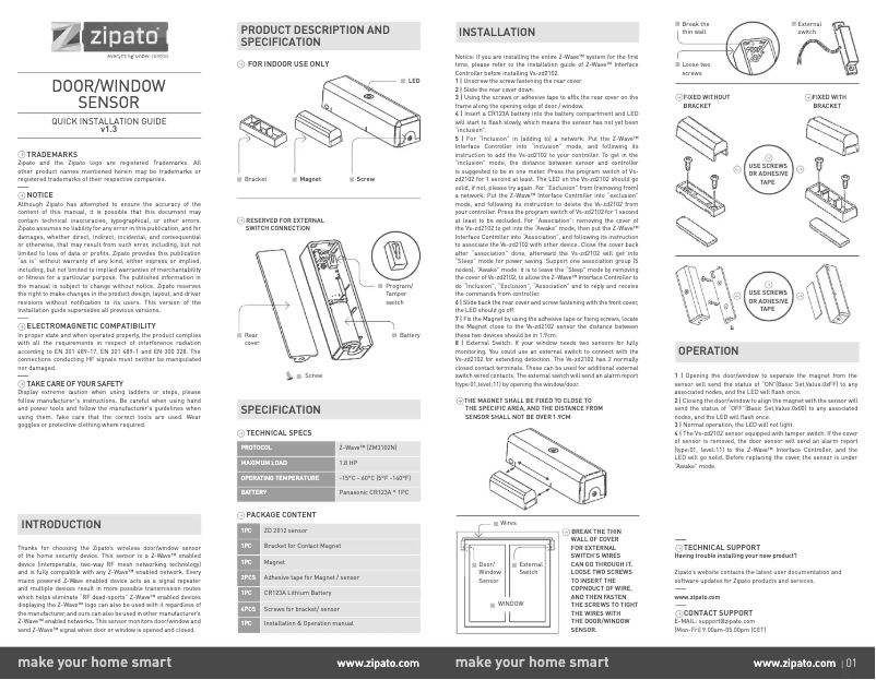 Image de la première page du manuel de l'appareil Door/Window sensor