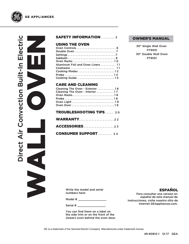 Page n°1 - Mode d'emploi GE PT9051SLSS
