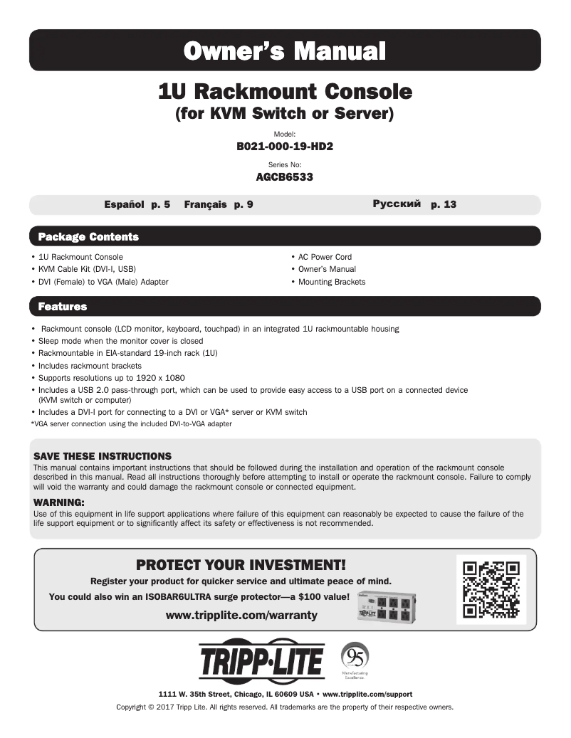 Page n°1 - Manuel utilisateur Tripp Lite B021-000-19-HD2