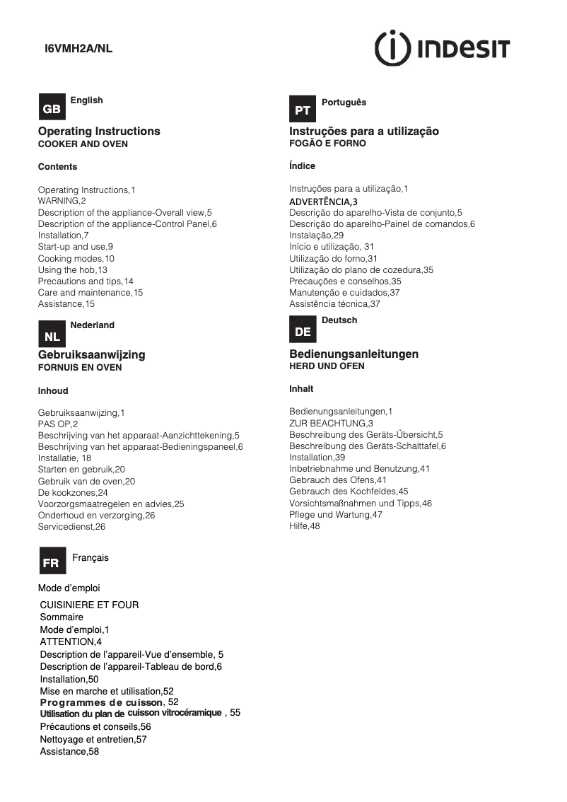 Page 1 de la notice Manuel utilisateur Indesit I6VMH2A(X)/NL