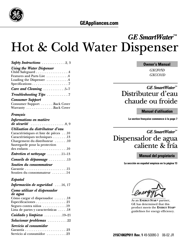 Page 1 de la notice Guide d'installation GE GXCC01D