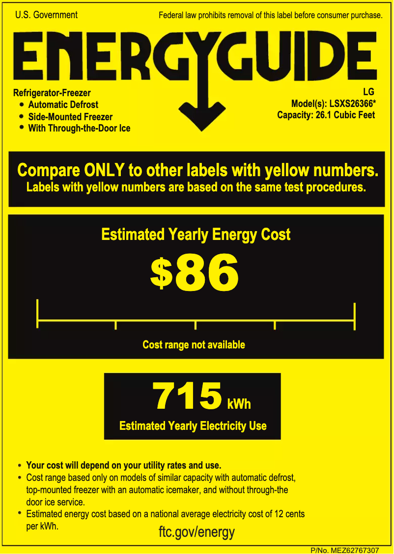 Page 1 de la notice Label énergétique LG LSXS26366D