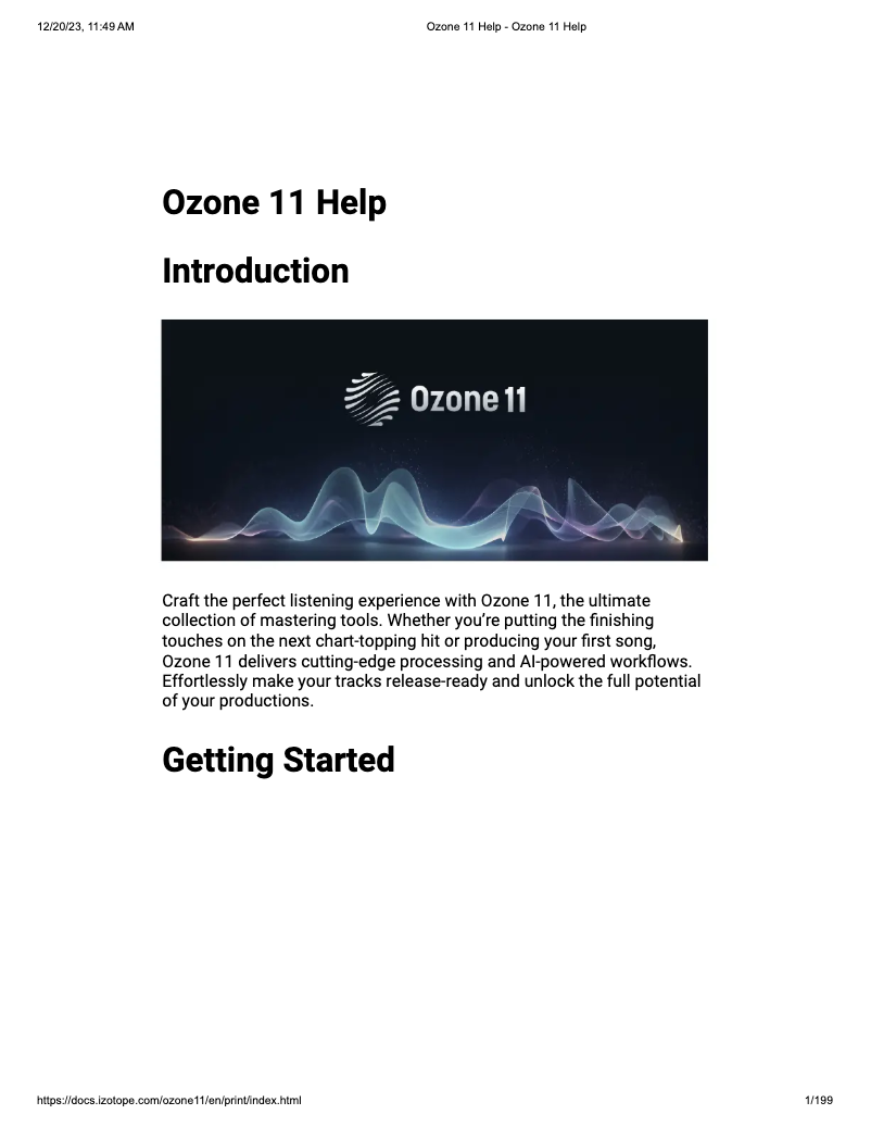 Page n°1 - Manuel utilisateur iZotope Ozone 11 Standard