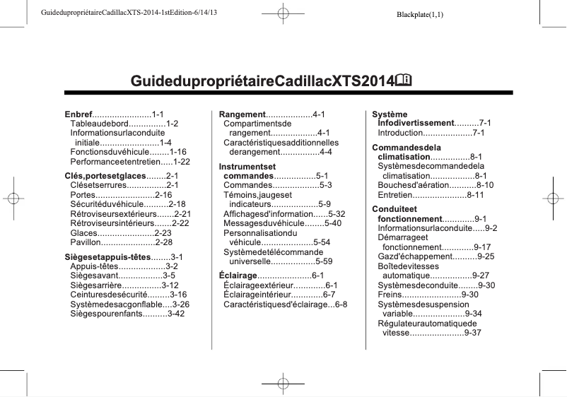 Page 1 de la notice Manuel utilisateur Cadillac XTS (2014)