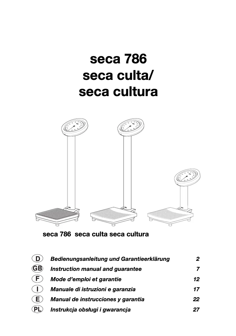Page 1 de la notice Manuel utilisateur Seca 786