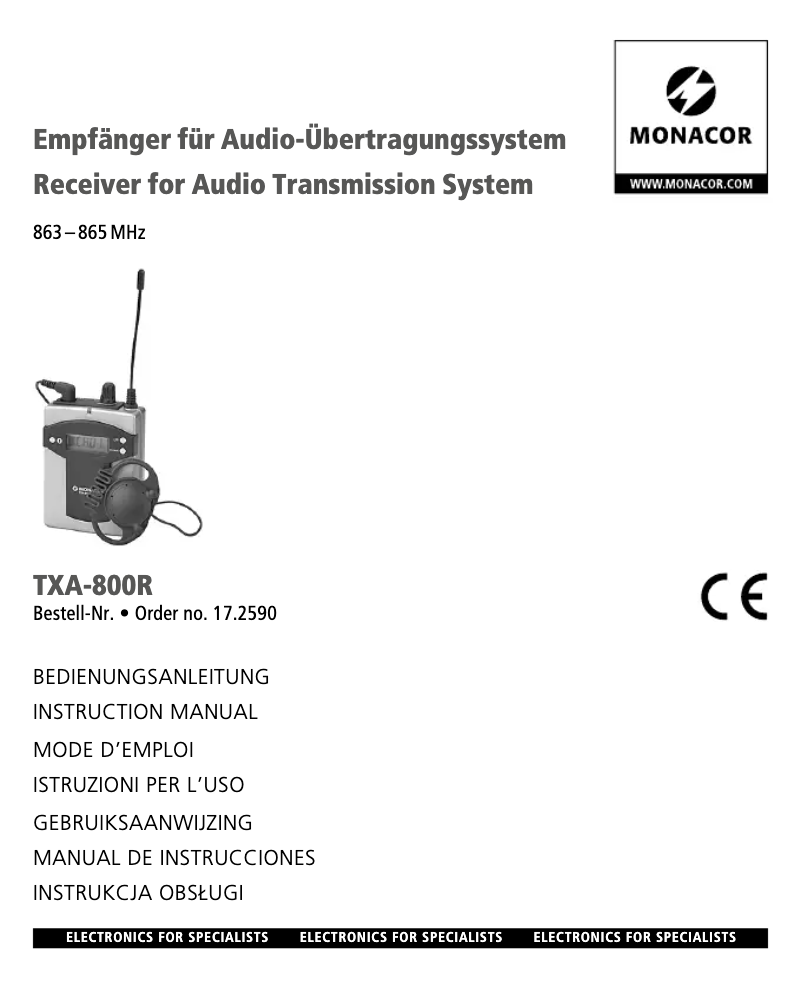 Page 1 de la notice Manuel utilisateur Monacor TXA-800R