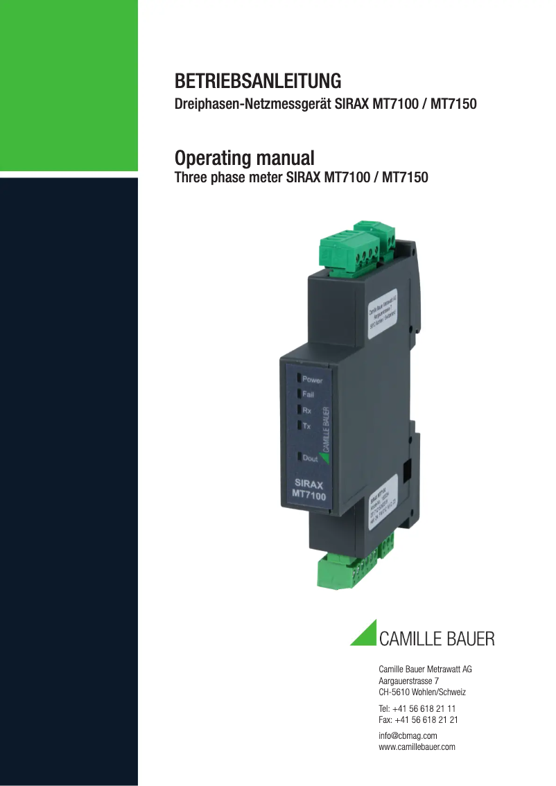 Page 1 de la notice Manuel utilisateur Gossen Metrawatt SIRAX MT7100