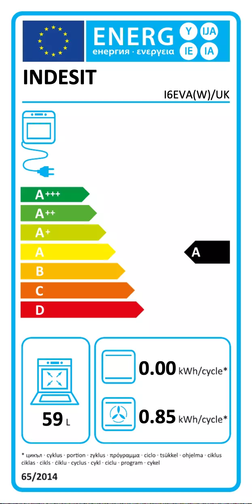 Page n°1 - Label énergétique Indesit I6EVA(W)/UK