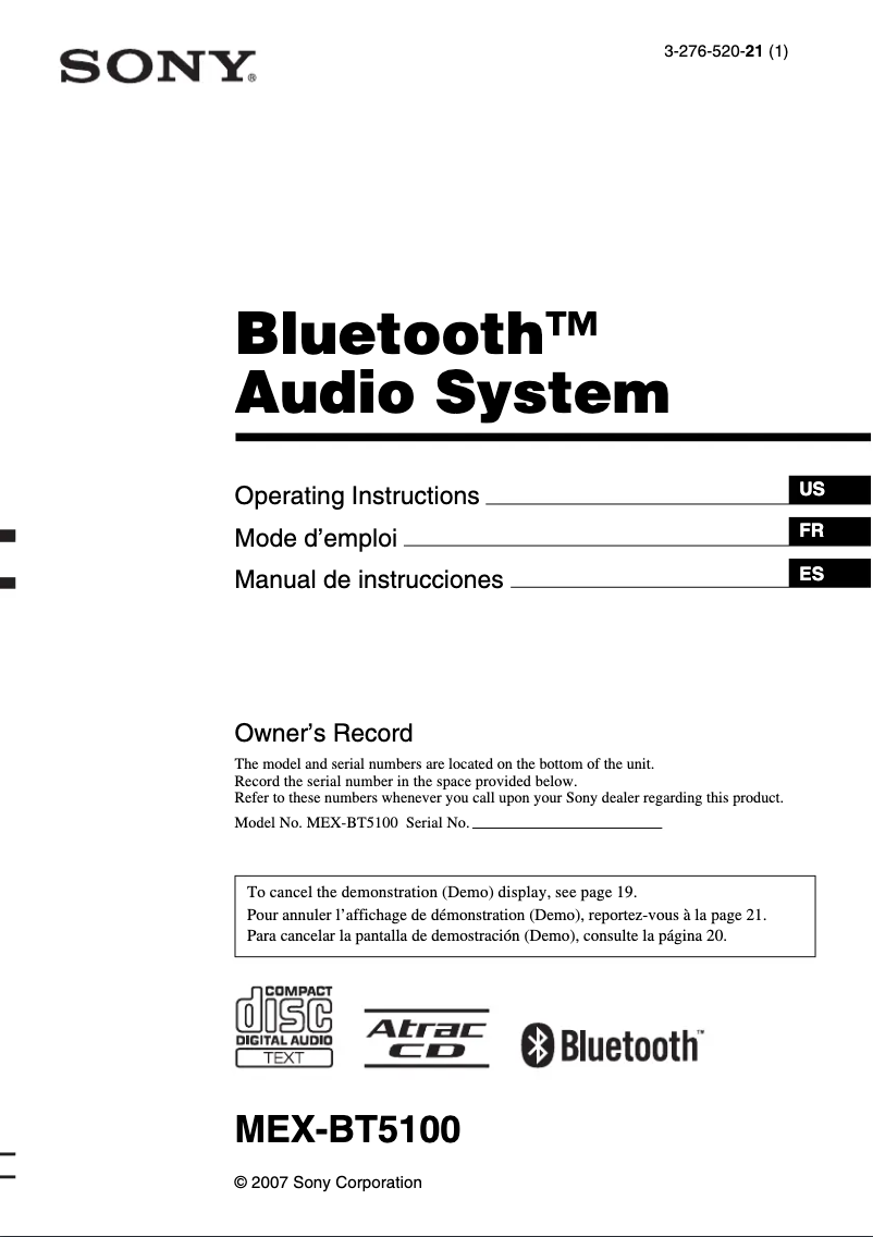 Image de la première page du manuel de l'appareil MEX-BT5100
