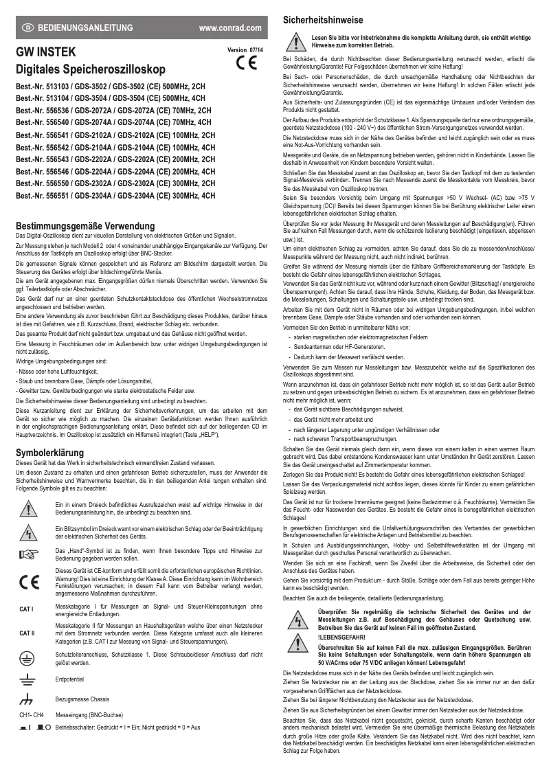 Page 1 de la notice Manuel utilisateur GW Instek GDS-2204A