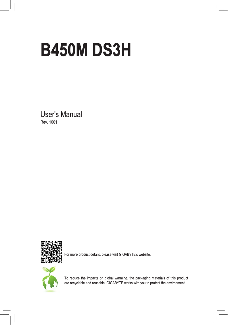 Page n°1 - Manuel utilisateur Gigabyte B450M DS3H V2
